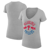 Philadelphia Phillies G-III 4Her by Carl Banks Women's Super-Slim Fit Lightweight City Graphic V-Neck T-Shirt - Heather Gray T-shirts