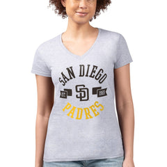 San Diego Padres G-III 4Her by Carl Banks Women's Super-Slim Fit Lightweight City Graphic V-Neck T-Shirt - Heather Gray T-shirts