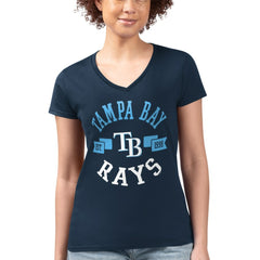 Tampa Bay Rays G-III 4Her by Carl Banks Women's Super-Slim Fit Lightweight City Graphic V-Neck T-Shirt - Navy T-shirts