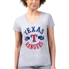 Texas Rangers G-III 4Her by Carl Banks Women's Super-Slim Fit Lightweight City Graphic V-Neck T-Shirt - Heather Gray T-shirts