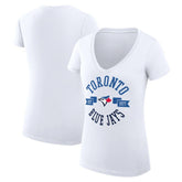 Toronto Blue Jays G-III 4Her by Carl Banks Women's Super-Slim Fit Lightweight City Graphic V-Neck T-Shirt - White T-shirts