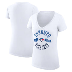 Toronto Blue Jays G-III 4Her by Carl Banks Women's Super-Slim Fit Lightweight City Graphic V-Neck T-Shirt - White T-shirts
