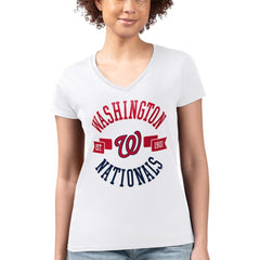 Washington Nationals G-III 4Her by Carl Banks Women's Super-Slim Fit Lightweight City Graphic V-Neck T-Shirt - White T-shirts