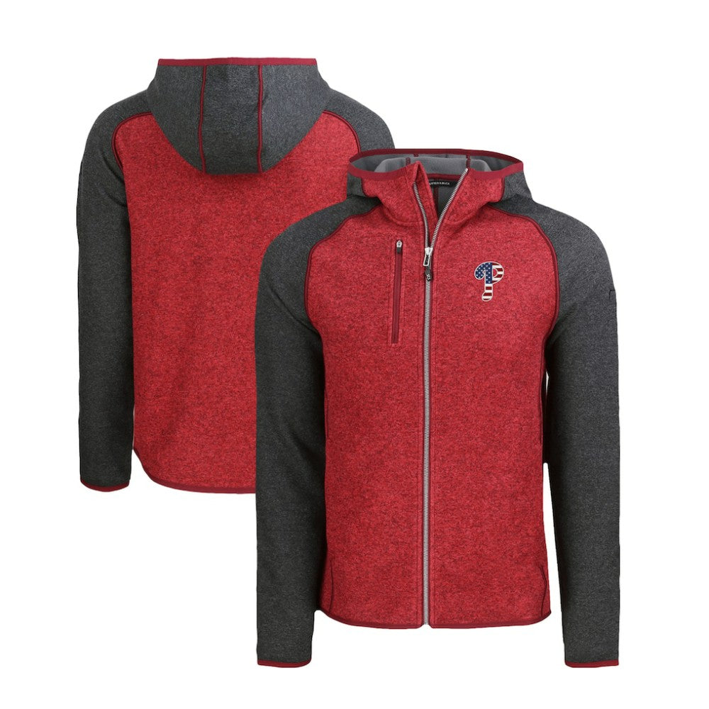Philadelphia Phillies Cutter & Buck Stars & Stripes Mainsail Sweater-Knit Full-Zip Hoodie - Heather Red/Heather Charcoal Hoodies