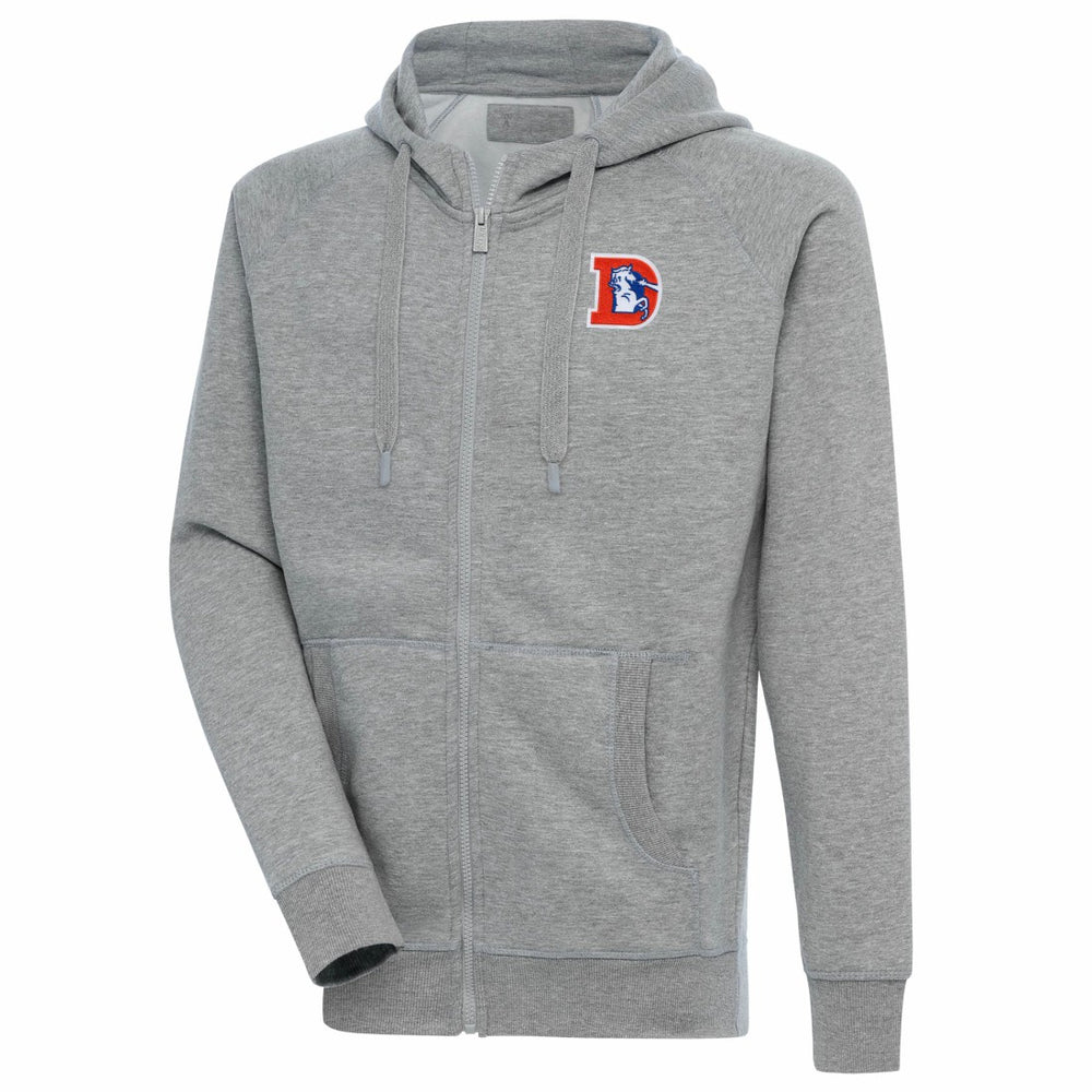 Denver Broncos Adult Throwback Logo Victory Full-Zip Hoodie - Heather Gray Hoodies