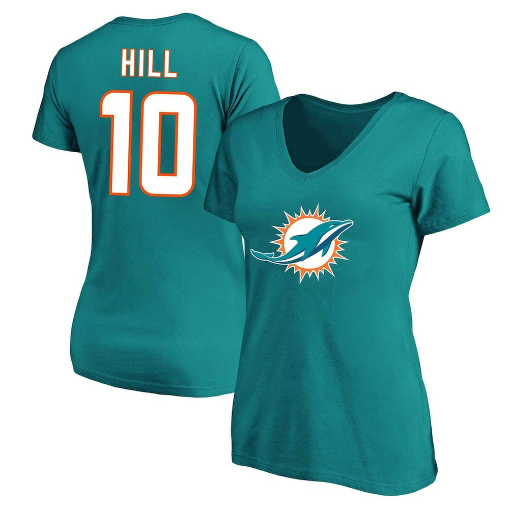 Tyreek Hill Miami Dolphins Women's Plus Size Fair Catch Name & Number Scoop Neck T-Shirt - Aqua T-shirts