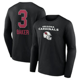 Budda Baker Arizona Cardinals Team Wordmark Player Name & Number Long Sleeve T-Shirt - Black T-shirts
