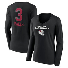 Budda Baker Arizona Cardinals Women's Team Wordmark Player Name & Number Long Sleeve V-Neck T-Shirt - Black T-shirts