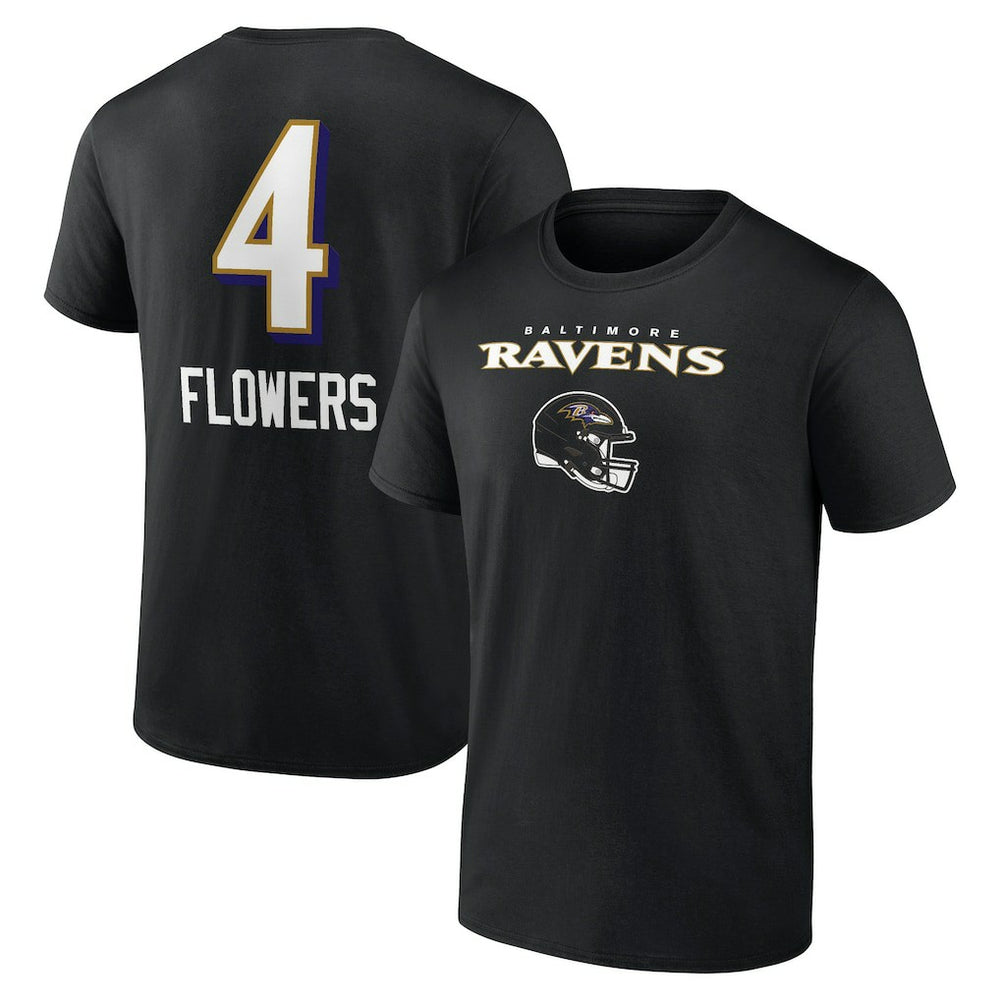 Zay Flowers Baltimore Ravens Team Wordmark Player Name & Number T-Shirt - Black T-shirts
