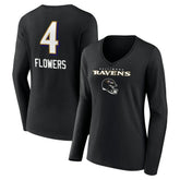 Zay Flowers Baltimore Ravens Women's Team Wordmark Player Name & Number Long Sleeve V-Neck T-Shirt - Black T-shirts