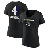 Zay Flowers Baltimore Ravens Women's Team Wordmark Player Name & Number V-Neck T-Shirt - Black T-shirts