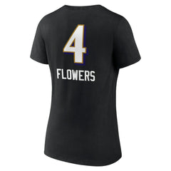 Zay Flowers Baltimore Ravens Women's Team Wordmark Player Name & Number V-Neck T-Shirt - Black T-shirts