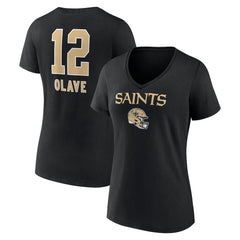 Chris Olave New Orleans Saints Women's Team Wordmark Player Name & Number V-Neck T-Shirt - Black T-shirts