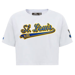St. Louis Blues Pro Standard Women's Boxy Script Tail Cropped T-Shirt - White | US 200723682
