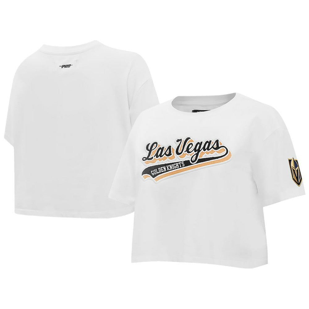 Vegas Golden Knights Pro Standard Women's Boxy Script Tail Cropped T-Shirt - White | US 200723734