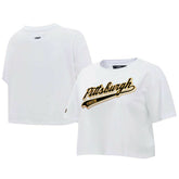 Pittsburgh Penguins Pro Standard Women's Boxy Script Tail Cropped T-Shirt - White | US 200723736