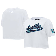 Seattle Kraken Pro Standard Women's Boxy Script Tail Cropped T-Shirt - White | US 200723739
