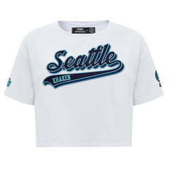 Seattle Kraken Pro Standard Women's Boxy Script Tail Cropped T-Shirt - White | US 200723739