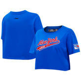 New York Rangers Pro Standard Women's Boxy Script Tail Cropped T-Shirt - Blue | US 200723744