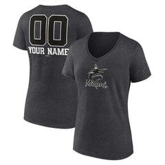 Miami Marlins Women's Personalized Monochrome Name & Number V-Neck T-Shirt - Charcoal T-shirts