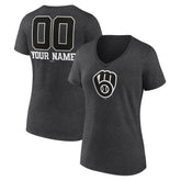 Milwaukee Brewers Women's Personalized Monochrome Name & Number V-Neck T-Shirt - Charcoal T-shirts