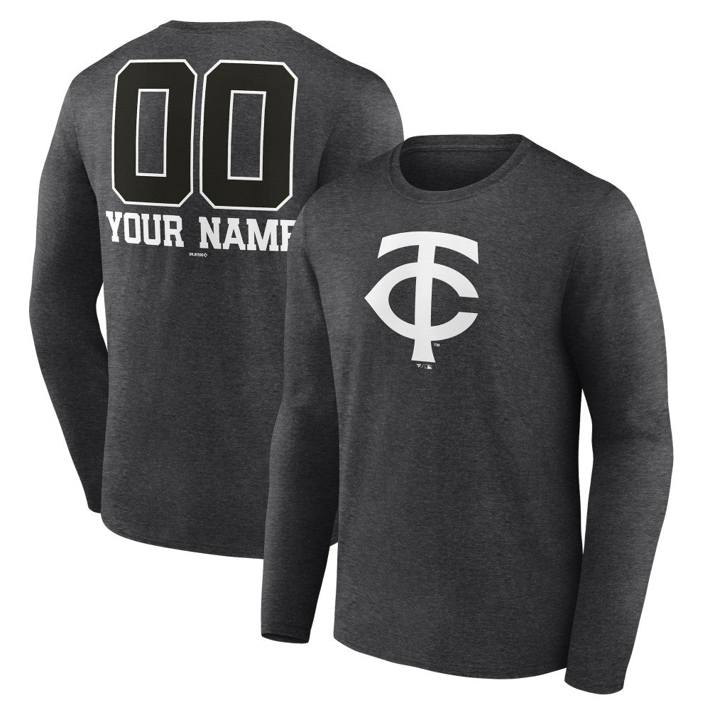 Minnesota Twins Personalized Monochrome Name & Number Long Sleeve T-Shirt - Charcoal T-shirts