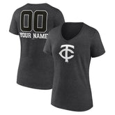 Minnesota Twins Women's Personalized Monochrome Name & Number V-Neck T-Shirt - Charcoal T-shirts