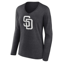 San Diego Padres Women's Personalized Monochrome Name & Number Long Sleeve V-Neck T-Shirt - Charcoal T-shirts