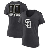 San Diego Padres Women's Personalized Monochrome Name & Number V-Neck T-Shirt - Charcoal T-shirts
