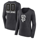 San Francisco Giants Women's Personalized Monochrome Name & Number Long Sleeve V-Neck T-Shirt - Charcoal T-shirts