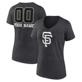 San Francisco Giants Women's Personalized Monochrome Name & Number V-Neck T-Shirt - Charcoal T-shirts