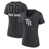 Tampa Bay Rays Women's Personalized Monochrome Name & Number V-Neck T-Shirt - Charcoal T-shirts