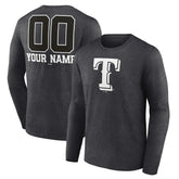 Texas Rangers Personalized Monochrome Name & Number Long Sleeve T-Shirt - Charcoal T-shirts