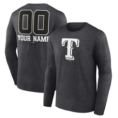 Texas Rangers Personalized Monochrome Name & Number Long Sleeve T-Shirt - Charcoal T-shirts