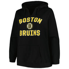 Boston Bruins Profile Women's Plus Size Arch Over Logo Pullover Hoodie - Black | US 200745703