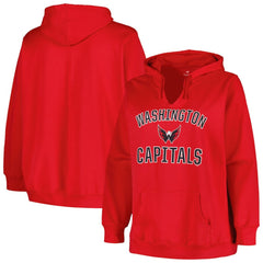 Washington Capitals Profile Women's Plus Size Arch Over Logo Pullover Hoodie - Red | US 200745709