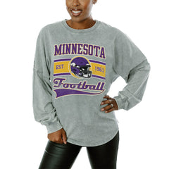 Minnesota Vikings Gameday Couture Women's Snow Wash Oversized Long Sleeve T-Shirt - Gray