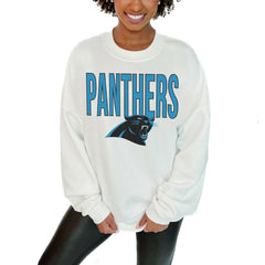 Carolina Panthers Gameday Couture Women's Just Go With It Oversized Long Sleeve Crewneck Sweatshirt - White