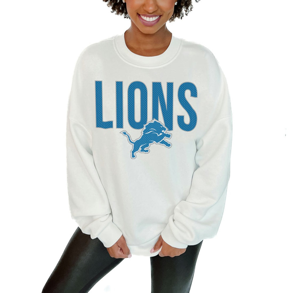 Detroit Lions Gameday Couture Women's Just Go With It Oversized Long Sleeve Crewneck Sweatshirt - White