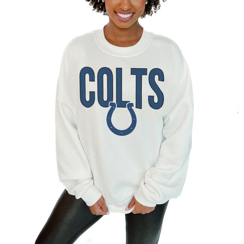 Indianapolis Colts Gameday Couture Women's Just Go With It Oversized Long Sleeve Crewneck Sweatshirt - White