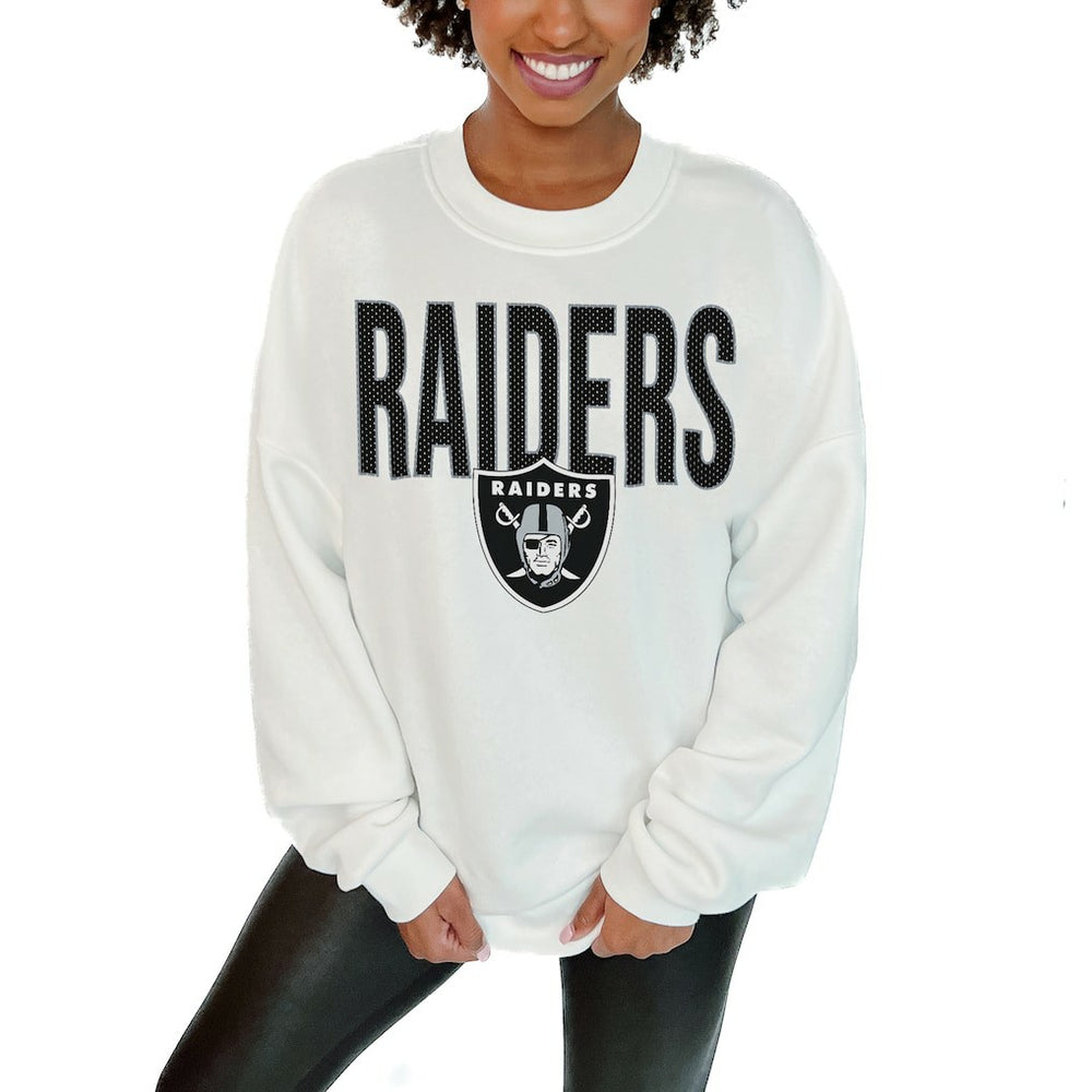 Las Vegas Raiders Gameday Couture Women's Just Go With It Oversized Long Sleeve Crewneck Sweatshirt - White