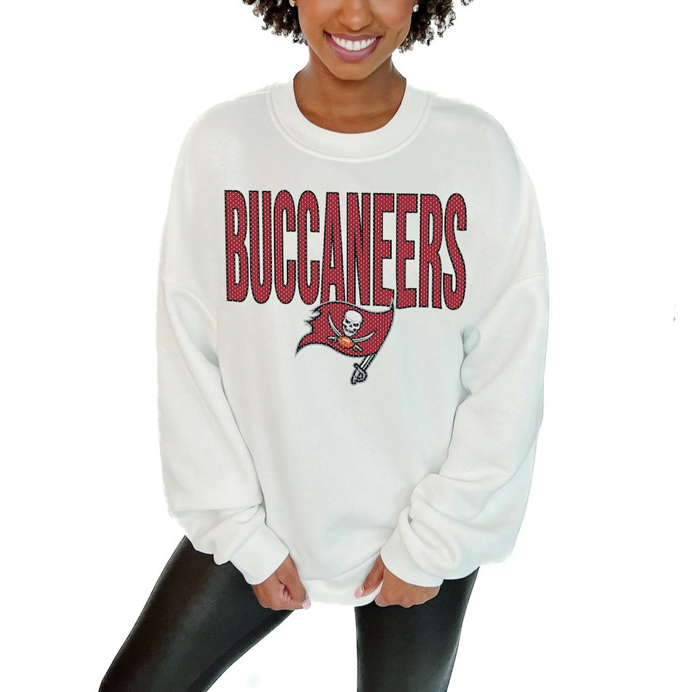Tampa Bay Buccaneers Gameday Couture Women's Just Go With It Oversized Long Sleeve Crewneck Sweatshirt - White