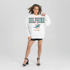 Miami Dolphins Gameday Couture Women's Sunday Drives Oversized Crewneck Pullover Sweatshirt - White
