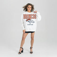 Denver Broncos Gameday Couture Women's Sunday Drives Oversized Crewneck Pullover Sweatshirt - White