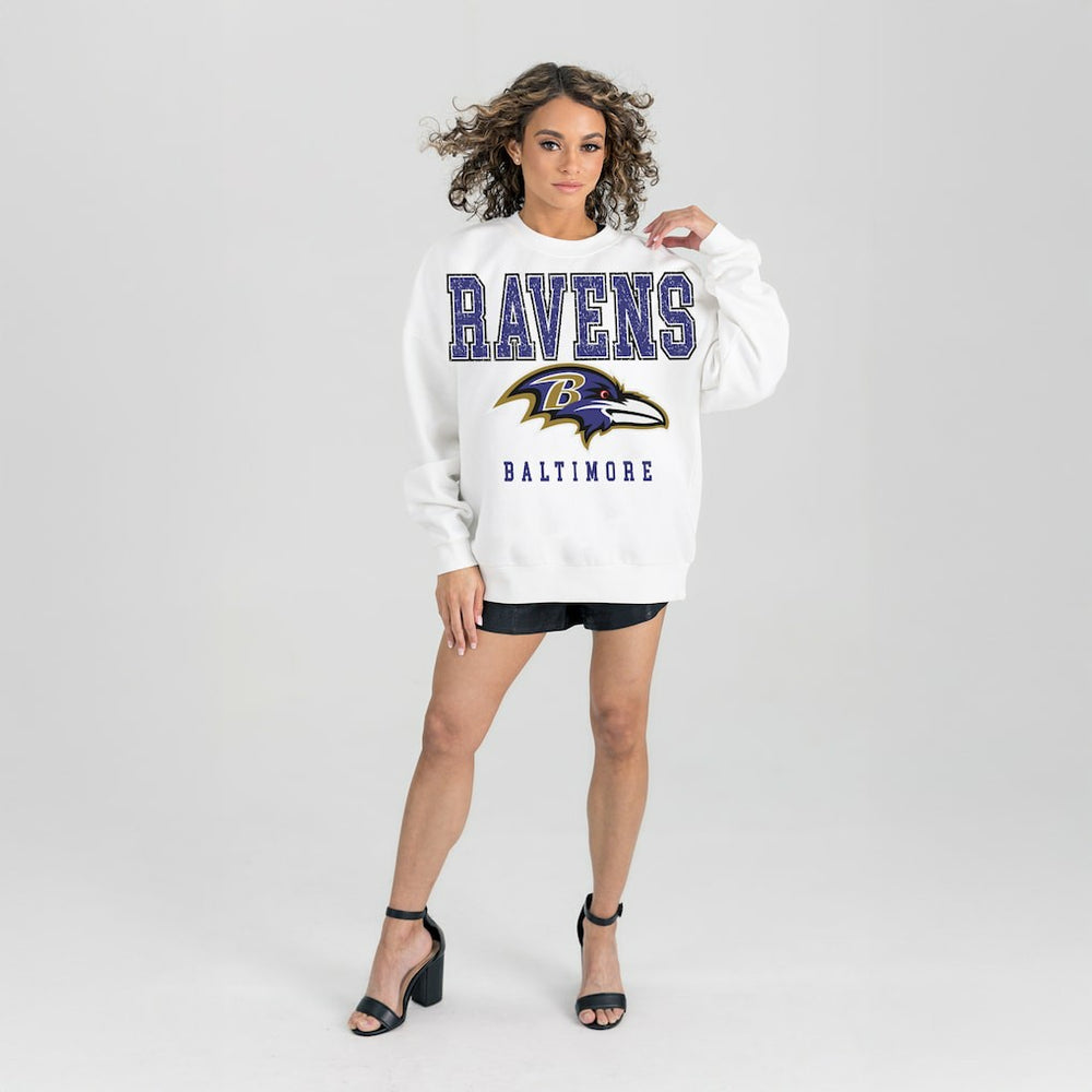 Baltimore Ravens Gameday Couture Women's Sunday Drives Oversized Crewneck Pullover Sweatshirt - White