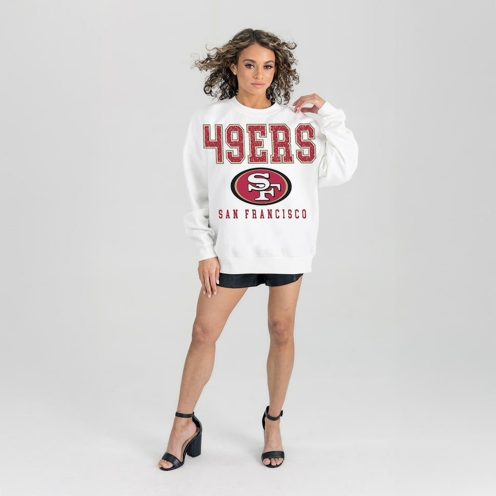San Francisco 49ers Gameday Couture Women's Sunday Drives Oversized Crewneck Pullover Sweatshirt - White