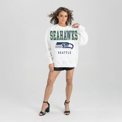 Seattle Seahawks Gameday Couture Women's Sunday Drives Oversized Crewneck Pullover Sweatshirt - White