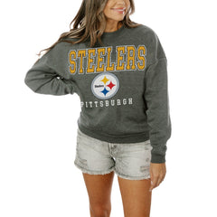 Pittsburgh Steelers Gameday Couture Women's Oversized Bring The Energy Pullover Sweatshirt - Charcoal