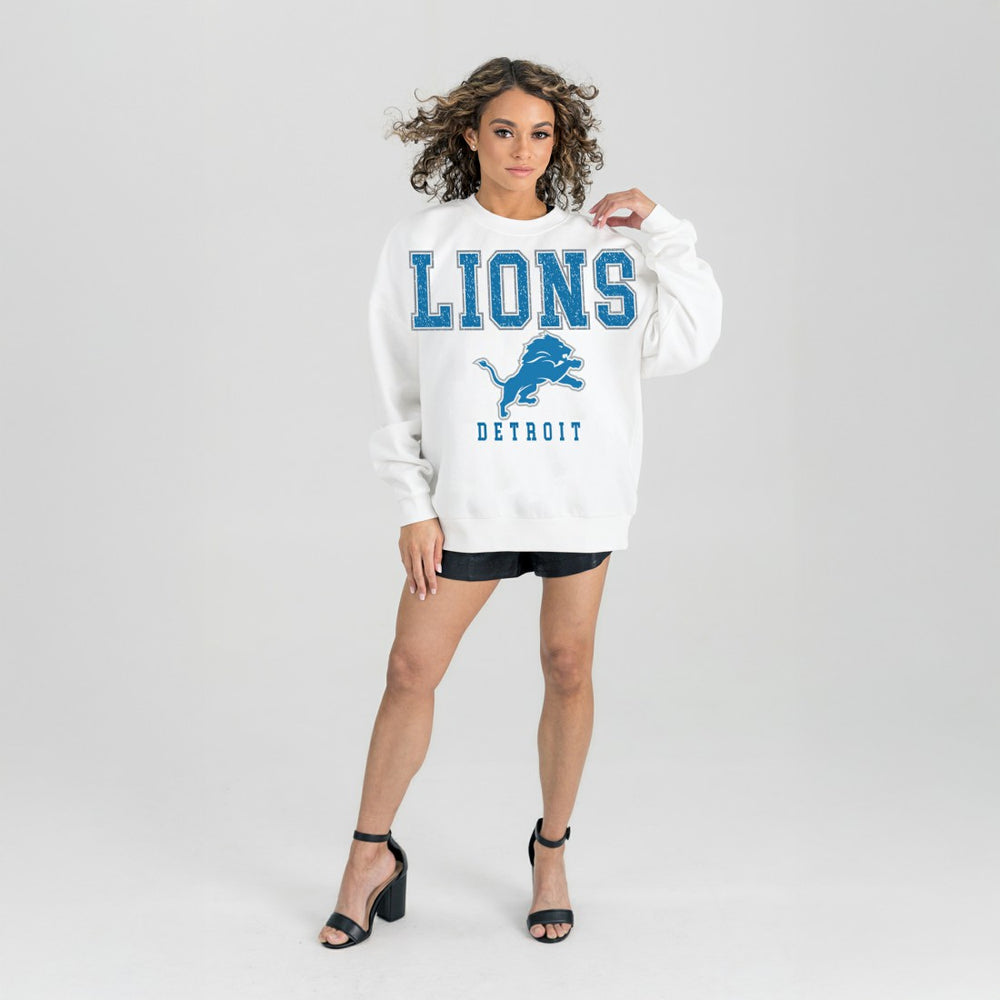 Detroit Lions Gameday Couture Women's Sunday Drives Oversized Crewneck Pullover Sweatshirt - White