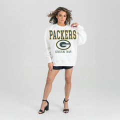 Green Bay Packers Gameday Couture Women's Sunday Drives Oversized Crewneck Pullover Sweatshirt - White